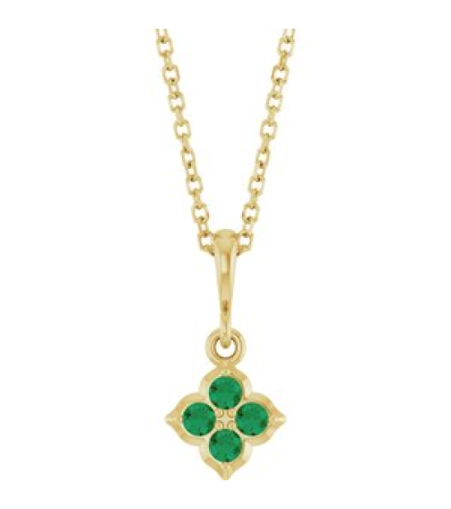 88717 Necklace Set 14K Yellow Round Lab-Grown Emerald 2 Mm 16-18 In Polished Lab-Grown Emerald Four Stone Necklace