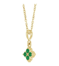 88717 Necklace Set 14K Yellow Round Lab-Grown Emerald 2 Mm 16-18 In Polished Lab-Grown Emerald Four Stone Necklace