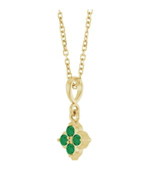 88717 Necklace Set 14K Yellow Round Lab-Grown Emerald 2 Mm 16-18 In Polished Lab-Grown Emerald Four Stone Necklace