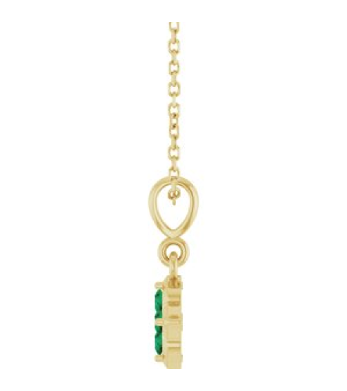 88717 Necklace Set 14K Yellow Round Lab-Grown Emerald 2 Mm 16-18 In Polished Lab-Grown Emerald Four Stone Necklace
