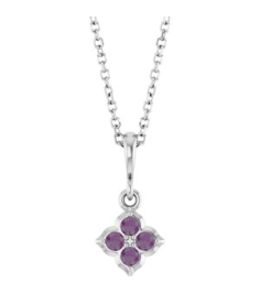 88717 Necklace Set 14K White Round Lab-Grown Alexandrite 2 Mm 16-18 In Polished Lab-Grown Alexandrite Four Stone Necklace