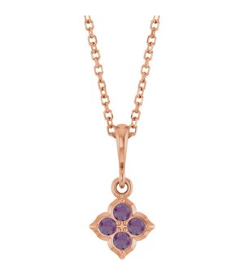 88717 Necklace Set 14K Rose Round Lab-Grown Alexandrite 2 Mm 16-18 In Polished Lab-Grown Alexandrite Four Stone Necklace