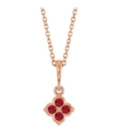 88717 Necklace Set 14K Rose Round Lab-Grown Ruby 2 Mm 16-18 In Polished Lab-Grown Ruby Four Stone Necklace