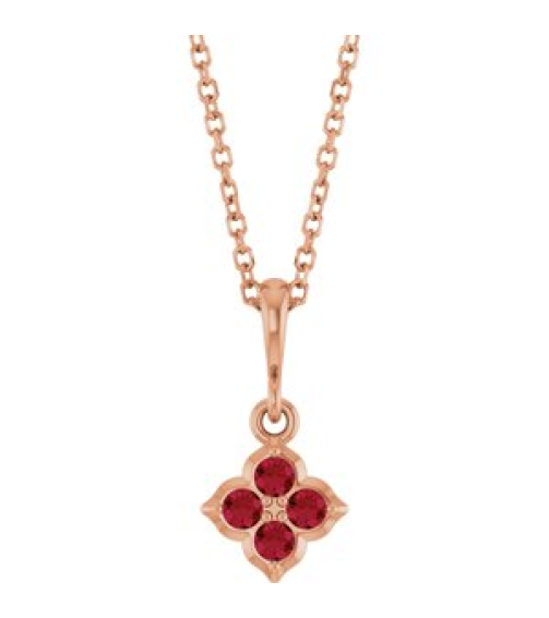 88717 Necklace Set 14K Rose Round Lab-Grown Ruby 2 Mm 16-18 In Polished Lab-Grown Ruby Four Stone Necklace