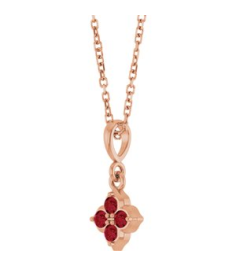88717 Necklace Set 14K Rose Round Lab-Grown Ruby 2 Mm 16-18 In Polished Lab-Grown Ruby Four Stone Necklace
