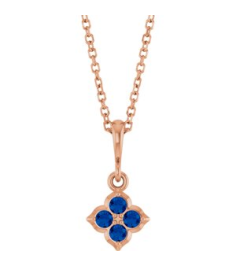 88717 Necklace Set 14K Rose Round Lab-Grown Blue Sapphire 2 Mm 16-18 In Polished Lab-Grown Blue Sapphire Four Stone Necklace