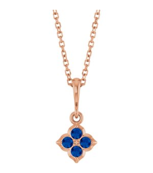 88717 Necklace Set 14K Rose Round Lab-Grown Blue Sapphire 2 Mm 16-18 In Polished Lab-Grown Blue Sapphire Four Stone Necklace