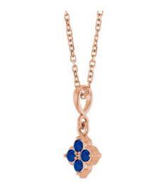88717 Necklace Set 14K Rose Round Lab-Grown Blue Sapphire 2 Mm 16-18 In Polished Lab-Grown Blue Sapphire Four Stone Necklace