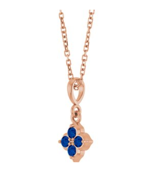 88717 Necklace Set 14K Rose Round Lab-Grown Blue Sapphire 2 Mm 16-18 In Polished Lab-Grown Blue Sapphire Four Stone Necklace