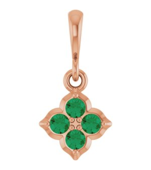 88717 Pendant Set 14K Rose Round Lab-Grown Emerald 2 Mm Polished Lab-Grown Emerald Four Stone Pendant