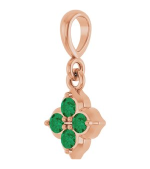 88717 Pendant Set 14K Rose Round Lab-Grown Emerald 2 Mm Polished Lab-Grown Emerald Four Stone Pendant