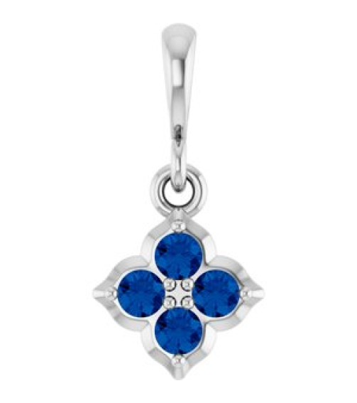 88717 Pendant Set 14K White Round Lab-Grown Blue Sapphire 2 Mm Polished Lab-Grown Blue Sapphire Four Stone Pendant