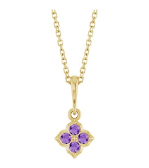 88717 Necklace Set 14K Yellow Round Lab-Grown Purple Sapphire 2 Mm 16-18 In Polished Lab-Grown Purple Sapphire Four Stone Necklace