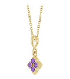 88717 Necklace Set 14K Yellow Round Lab-Grown Purple Sapphire 2 Mm 16-18 In Polished Lab-Grown Purple Sapphire Four Stone Necklace
