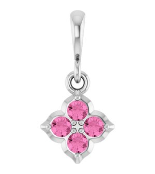 88717 Pendant Set 14K White Round Lab-Grown Pink Sapphire 2 Mm Polished Lab-Grown Pink Sapphire Four Stone Pendant