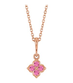 88717 Necklace Set 14K Rose Round Lab-Grown Pink Sapphire 2 Mm 16-18 In Polished Lab-Grown Pink Sapphire Four Stone Necklace