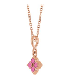 88717 Necklace Set 14K Rose Round Lab-Grown Pink Sapphire 2 Mm 16-18 In Polished Lab-Grown Pink Sapphire Four Stone Necklace