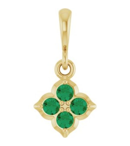 88717 Pendant Set 14K Yellow Round Lab-Grown Emerald 2 Mm Polished Lab-Grown Emerald Four Stone Pendant