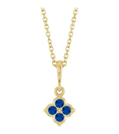88717 Necklace Set 14K Yellow Round Lab-Grown Blue Sapphire 2 Mm 16-18 In Polished Lab-Grown Blue Sapphire Four Stone Necklace