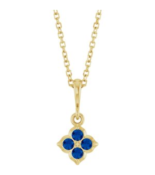 88717 Necklace Set 14K Yellow Round Lab-Grown Blue Sapphire 2 Mm 16-18 In Polished Lab-Grown Blue Sapphire Four Stone Necklace