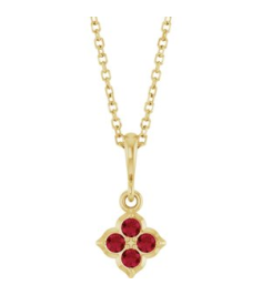 88717 Necklace Set 14K Yellow Round Lab-Grown Ruby 2 Mm 16-18 In Polished Lab-Grown Ruby Four Stone Necklace