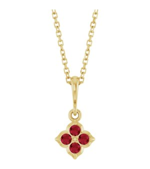 88717 Necklace Set 14K Yellow Round Lab-Grown Ruby 2 Mm 16-18 In Polished Lab-Grown Ruby Four Stone Necklace