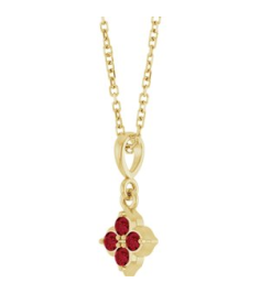 88717 Necklace Set 14K Yellow Round Lab-Grown Ruby 2 Mm 16-18 In Polished Lab-Grown Ruby Four Stone Necklace