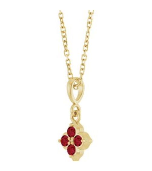 88717 Necklace Set 14K Yellow Round Lab-Grown Ruby 2 Mm 16-18 In Polished Lab-Grown Ruby Four Stone Necklace