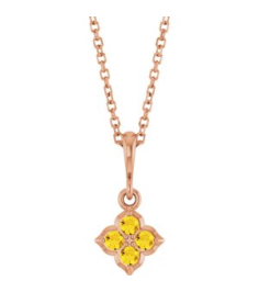 88717 Necklace Set 14K Rose Round Lab-Grown Yellow Sapphire 2 Mm 16-18 In Polished Lab-Grown Yellow Sapphire Four Stone Necklace