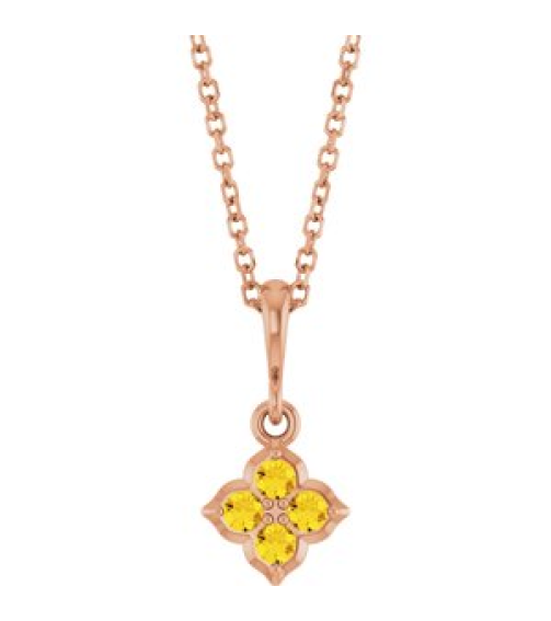 88717 Necklace Set 14K Rose Round Lab-Grown Yellow Sapphire 2 Mm 16-18 In Polished Lab-Grown Yellow Sapphire Four Stone Necklace
