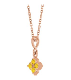 88717 Necklace Set 14K Rose Round Lab-Grown Yellow Sapphire 2 Mm 16-18 In Polished Lab-Grown Yellow Sapphire Four Stone Necklace