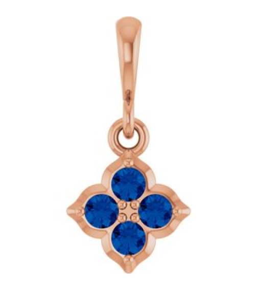 88717 Pendant Set 14K Rose Round Lab-Grown Blue Sapphire 2 Mm Polished Lab-Grown Blue Sapphire Four Stone Pendant