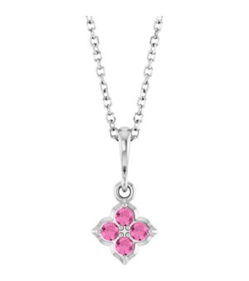 88717 Necklace Set Sterling Silver Round Lab-Grown Pink Sapphire 2 Mm 16-18 In Polished Lab-Grown Pink Sapphire Four Stone Necklace