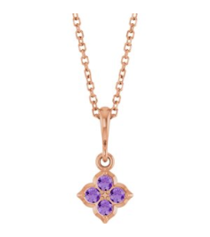 88717 Necklace Set 14K Rose Round Lab-Grown Purple Sapphire 2 Mm 16-18 In Polished Lab-Grown Purple Sapphire Four Stone Necklace