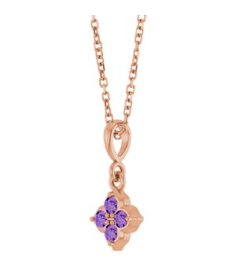 88717 Necklace Set 14K Rose Round Lab-Grown Purple Sapphire 2 Mm 16-18 In Polished Lab-Grown Purple Sapphire Four Stone Necklace