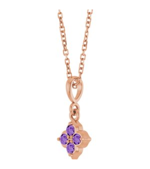 88717 Necklace Set 14K Rose Round Lab-Grown Purple Sapphire 2 Mm 16-18 In Polished Lab-Grown Purple Sapphire Four Stone Necklace