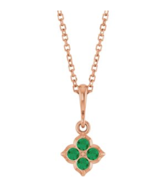 88717 Necklace Set 14K Rose Round Lab-Grown Emerald 2 Mm 16-18 In Polished Lab-Grown Emerald Four Stone Necklace
