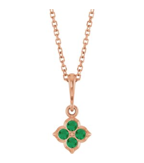 88717 Necklace Set 14K Rose Round Lab-Grown Emerald 2 Mm 16-18 In Polished Lab-Grown Emerald Four Stone Necklace