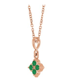 88717 Necklace Set 14K Rose Round Lab-Grown Emerald 2 Mm 16-18 In Polished Lab-Grown Emerald Four Stone Necklace