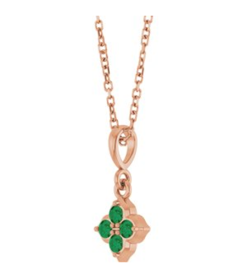 88717 Necklace Set 14K Rose Round Lab-Grown Emerald 2 Mm 16-18 In Polished Lab-Grown Emerald Four Stone Necklace
