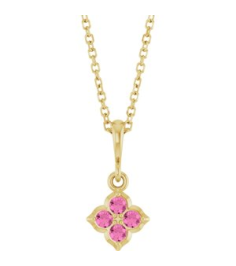 88717 Necklace Set 14K Yellow Round Lab-Grown Pink Sapphire 2 Mm 16-18 In Polished Lab-Grown Pink Sapphire Four Stone Necklace