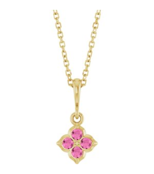88717 Necklace Set 14K Yellow Round Lab-Grown Pink Sapphire 2 Mm 16-18 In Polished Lab-Grown Pink Sapphire Four Stone Necklace