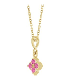 88717 Necklace Set 14K Yellow Round Lab-Grown Pink Sapphire 2 Mm 16-18 In Polished Lab-Grown Pink Sapphire Four Stone Necklace