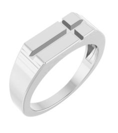 R50060 Ring Platinum Polished Rectangle Cross Signet Ring