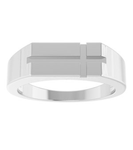 R50060 Ring 14K White Polished Rectangle Cross Signet Ring