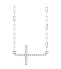 R50063 Necklace Set 14K White Round Natural Diamond 19.3 X 10.8 Mm 1Mm 0.08 Ctw I1, G-H 18 In Polished .08 Ctw Natural Diamond Sideways Cross Paperclip Necklace