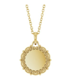 88693 Necklace 14K Yellow 16.6 X 12.1 Mm 16-18 In Polished Engravable Scroll Necklace