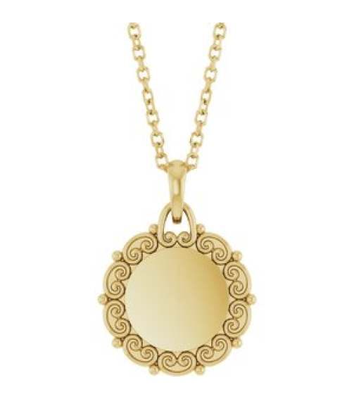 88693 Necklace 14K Yellow 16.6 X 12.1 Mm 16-18 In Polished Engravable Scroll Necklace