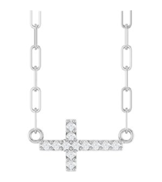 R50063 Necklace Set 14K White Round Natural Diamond 12 X 6 Mm 1Mm 0.05 Ctw I1, G-H 18 In Polished .05 Ctw Natural Diamond Sideways Cross Paperclip Necklace