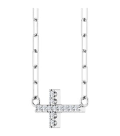 R50063 Necklace Set 14K White Round Natural Diamond 12 X 6 Mm 1Mm 0.05 Ctw I1, G-H 18 In Polished .05 Ctw Natural Diamond Sideways Cross Paperclip Necklace